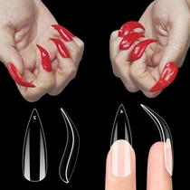 Nail Tips NOVO OVO Curved Stiletto Clear Gel, capa completa, 120 unidades