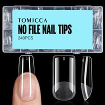 Nail Tips TOMICCA Medium Square Soft Gel, 240 unidades, meio fosco