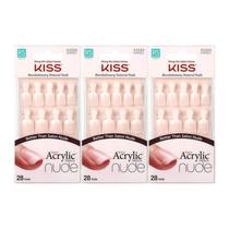 Nails Kiss Salon Acrylic Nude French, 28 unidades (pacote com 3)