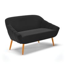 Namoradeira 02 Lugares Giovana Suede Preto Pés Palito Castanho - D'Rossi