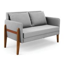 Namoradeira 2 Lugares Lana Suede Cinza Base De Madeira - D'rossi