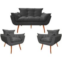 Namoradeira + 2 Poltronas Opalla Decorativa Reforçada Recepção Sala De Estar Suede