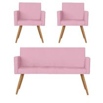 Namoradeira com 2 Poltronas Vitória Suede Rosa Bebê Kasa Sofá