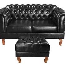 Namoradeira com Puff Duquesa Decorativo Chesterfield Capitonê Preto Namoradeira com Puff Duquesa Decorativo Chesterfield Capitonê Preto