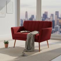 Namoradeira Decorativa Cecília Couro Vermelho 2 Lugares Pés Madeira Mz Decor