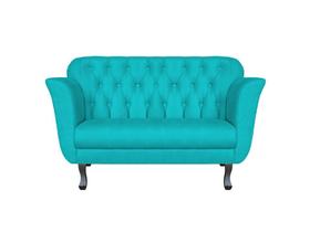 Namoradeira Decorativa Dália Suede Azul Turquesa 2 Lugares Pés Madeira Ms Decor