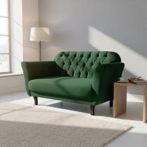 Namoradeira Decorativa Dália Suede Verde 2 Lugares Pés Madeira Ms Decor