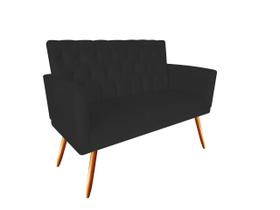 Namoradeira Decorativa Nina Capitonê Suede Preto 2 Lugares Pés Madeira Mz Decor