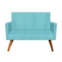 Namoradeira Decorativa Nina com Pés Madeira Suede Azul Turquesa