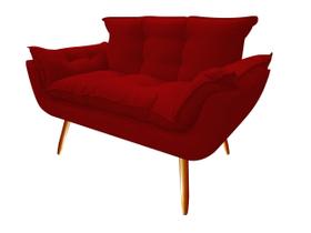 Namoradeira Decorativa Opala Suede Vermelho 2 Lugares Pés Madeira Ms Decor