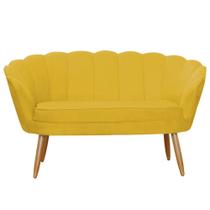 Namoradeira Decorativa Pétala Suede Amarelo Pés Madeira Mz Decor