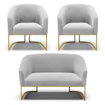 Namoradeira E 2 Poltronas Base Industrial Dourado Stella Suede Cinza D03 - D'rossi Namoradeira E 2 Poltronas Base Industrial Dourado Stella Suede Cinza D03 - D'rossi