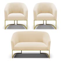 Namoradeira e 2 Poltronas Base Industrial Dourado Stella Suede D03 - D'Rossi