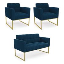 Namoradeira e 2 Poltronas Industrial Dourado Elisa Bouclê Azul D03 - D'Rossi Namoradeira e 2 Poltronas Industrial Dourado Elisa Bouclê Azul D03 - D'Rossi