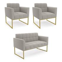 Namoradeira E 2 Poltronas Industrial Dourado Elisa Bouclê Cinza D03 - D'rossi Namoradeira E 2 Poltronas Industrial Dourado Elisa Bouclê Cinza D03 - D'rossi