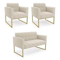 Namoradeira E 2 Poltronas Industrial Dourado Elisa Bouclê D03 - D'rossi Cor Off White Namoradeira E 2 Poltronas Industrial Dourado Elisa Bouclê D03 - D'rossi Cor Off White