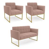 Namoradeira E 2 Poltronas Industrial Dourado Elisa Bouclê D03 - Drossi Cor Rose Namoradeira E 2 Poltronas Industrial Dourado Elisa Bouclê D03 - Drossi Cor Rose