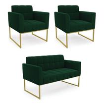 Namoradeira E 2 Poltronas Industrial Dourado Elisa Bouclê D03 - Drossi Cor Verde Namoradeira E 2 Poltronas Industrial Dourado Elisa Bouclê D03 - Drossi Cor Verde