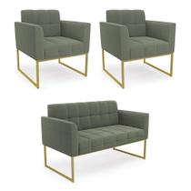 Namoradeira e 2 Poltronas Industrial Dourado Elisa Bouclê Verde Pistache D03 - D'Rossi