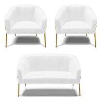 Namoradeira e 2 Poltronas Pé de Ferro Dourado Stella Sintético PU D03 - D'Rossi Namoradeira e 2 Poltronas Pé de Ferro Dourado Stella Sintético PU D03 - D'Rossi