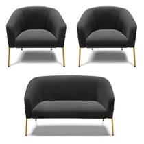 Namoradeira e 2 Poltronas Pé de Ferro Dourado Stella Suede Preto D03 - D'Rossi Namoradeira e 2 Poltronas Pé de Ferro Dourado Stella Suede Preto D03 - D'Rossi