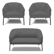 Namoradeira E 2 Poltronas Pé De Ferro Preto Stella Sintético Grafite D03 - D'rossi Namoradeira E 2 Poltronas Pé De Ferro Preto Stella Sintético Grafite D03 - D'rossi