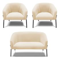 Namoradeira e 2 Poltronas Pé de Ferro Preto Stella Suede Bege D03 - D'Rossi Namoradeira e 2 Poltronas Pé de Ferro Preto Stella Suede Bege D03 - D'Rossi