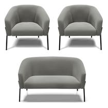 Namoradeira e 2 Poltronas Pé de Ferro Preto Stella Suede Grafite D03 - D'Rossi Namoradeira e 2 Poltronas Pé de Ferro Preto Stella Suede Grafite D03 - D'Rossi