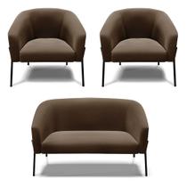Namoradeira e 2 Poltronas Pé de Ferro Preto Stella Suede Marrom D03 - D'Rossi Namoradeira e 2 Poltronas Pé de Ferro Preto Stella Suede Marrom D03 - D'Rossi