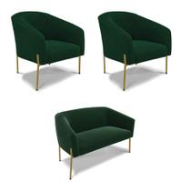 Namoradeira E 2 Poltronas Pé Ferro Dourado Stella Bouclê D03 - D'rossi Cor Verde Namoradeira E 2 Poltronas Pé Ferro Dourado Stella Bouclê D03 - D'rossi Cor Verde