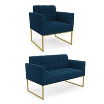 Namoradeira e Poltrona Industrial Dourado Elisa Bouclê Azul D03 - D'Rossi Namoradeira e Poltrona Industrial Dourado Elisa Bouclê Azul D03 - D'Rossi