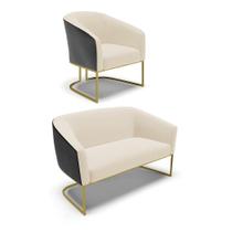 Namoradeira E Poltrona Industrial Dourado Stella Pto-linho D03 - D'rossi Cor Cinza