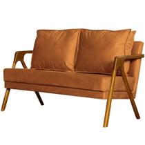 Namoradeira Emma Veludo, Base Madeira, Sala de Estar, Decoração Pratikza