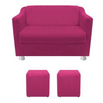 Namoradeira Sofá Tila e 2 Puff Sala Suede Pink