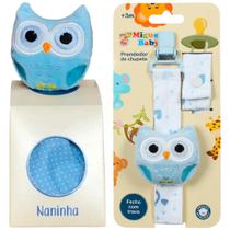 Naninha + Prendedor de Chupeta Coruja Azul