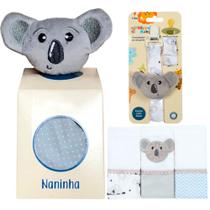 Naninha + Prendedor de chupeta + Fralda de Boca Coala Cinza