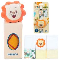 Naninha + Prendedor de chupeta + Fralda de Boca Leãozinho Laranja