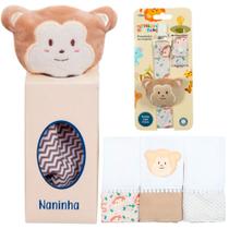 Naninha + Prendedor de chupeta + Fralda de Boca Macaco Naninha + Prendedor de chupeta + Fralda de Boca Macaco