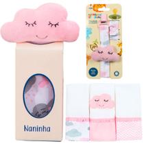 Naninha + Prendedor de chupeta + Fralda de Boca Nuvenzinha Rosa