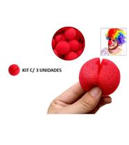 Nariz de Palhaço em Espuma Fantasia Acessório Kit C/ 03 Pçs