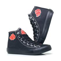 Naruto Akatsuki Tenis Feminino Masculino All Black Red Star Cano Alto Lançamento 824HI