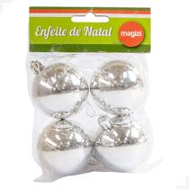 Natal Brilhante: 4 Bolas Prata 5cm - Enfeites Sortidos Magizi para sua Árvore