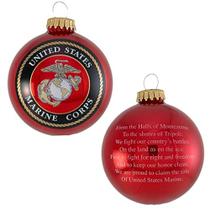 Natal por Krebs 3 1/4" (80mm) Made in The USA Designer Seamless Flame Red Military Patriotic Glass Christmas Ball Keepsake Ornament, Marine Corps