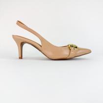 Natália - scarpin slingback nude em couro com detalhe dourado 1927 Natália - scarpin slingback nude em couro com detalhe dourado 1927