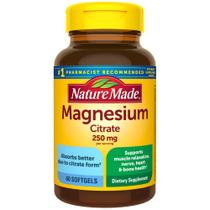 Nature Made Magnésio Citrate 250 mgs, Suplemento Dietético para Suporte Muscular, 60 Softgels, 30 Dias de Fornecimento