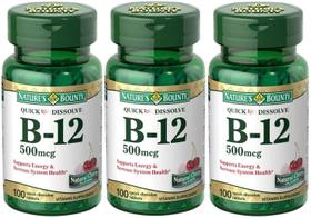 Nature's Bounty B-12 Comprimidos de Dissolução Rápida 500 Mcg, 100 Contagem (Pacote de 3)