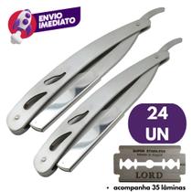 Navalha Aço Inox Navalhete Para Barbear Profissional Barbeiro 14cm C/Lamina Kit 10, 12 Ou 24 Un