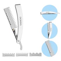 Navalha de Barbear Barbeiro Rosto Profissional Desfiar Retrátil Cabo Inox 4 Pentes Dompel