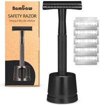 Navalha de segurança Bambaw Double Edge com 5 lâminas para homens, preta Navalha de segurança Bambaw Double Edge com 5 lâminas para homens, preta