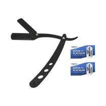 Navalha Manual Masculina De Aço Inoxidável Preta Com Lâmina Substituível Para Barba Clássica Navalha Manual Masculina De Aço Inoxidável Preta Com Lâmina Substituível Para Barba Clássica